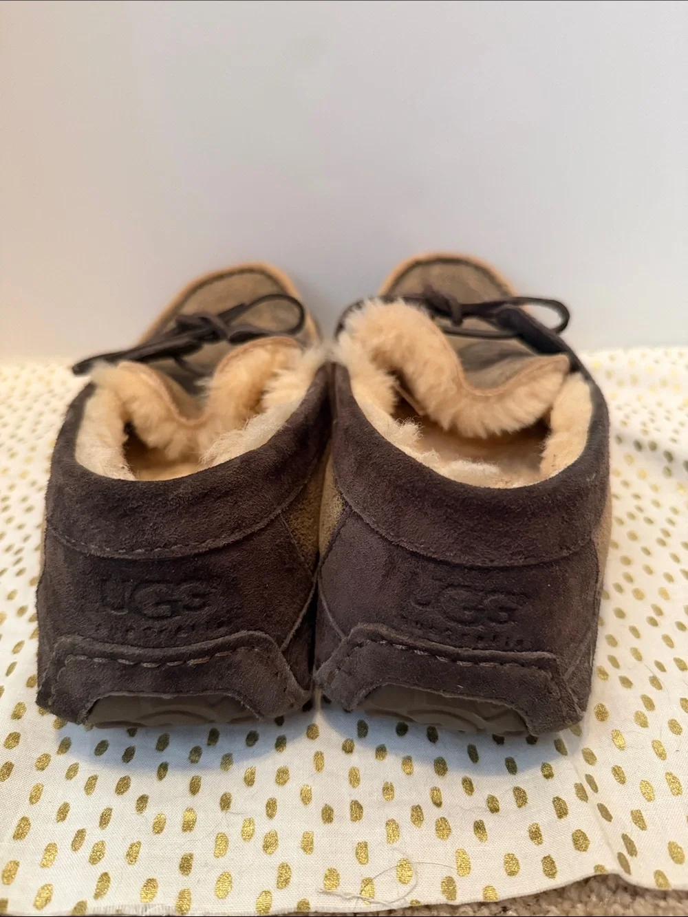 UGG Brown Suede Shearling-Lined Moccasin Loafers